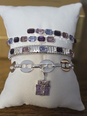 bp Silver-Tone Bracelet Stack with Purple, Pink and Light Blue Crystals